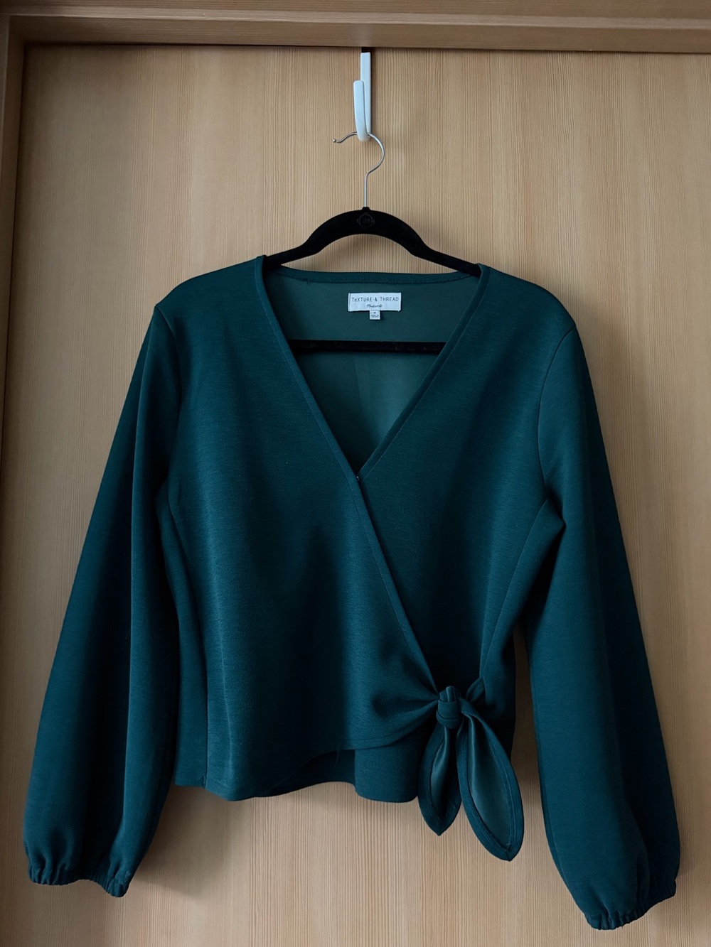 Madewell Texture & Thread Dark Green Wrap Tie Blouse